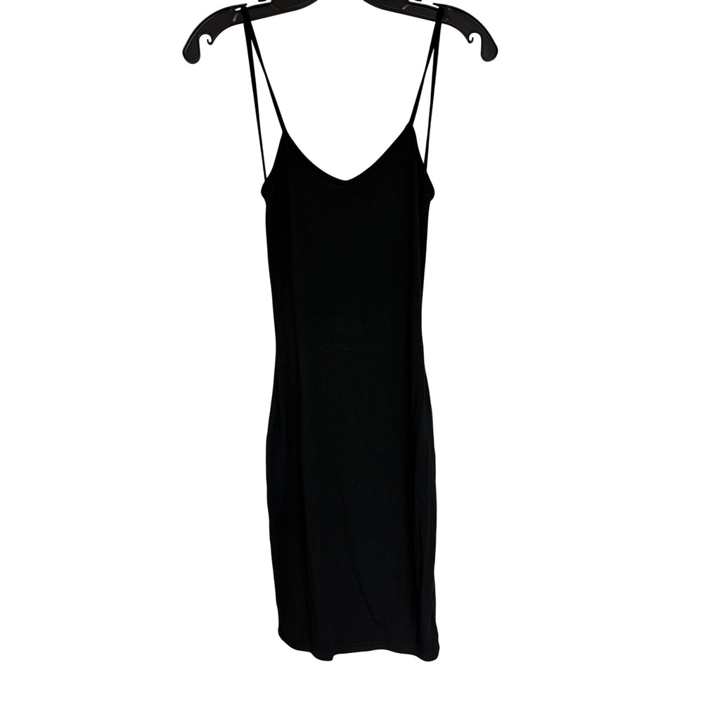 PrettyLittleThing Black Bodycon Mini Dress Spaghetti Strap Low Back V-Neck Small